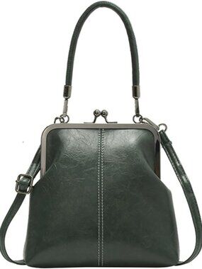 Chic Vintage Kiss-Lock Handle Bag for Women - Retro PU Leather Handbag